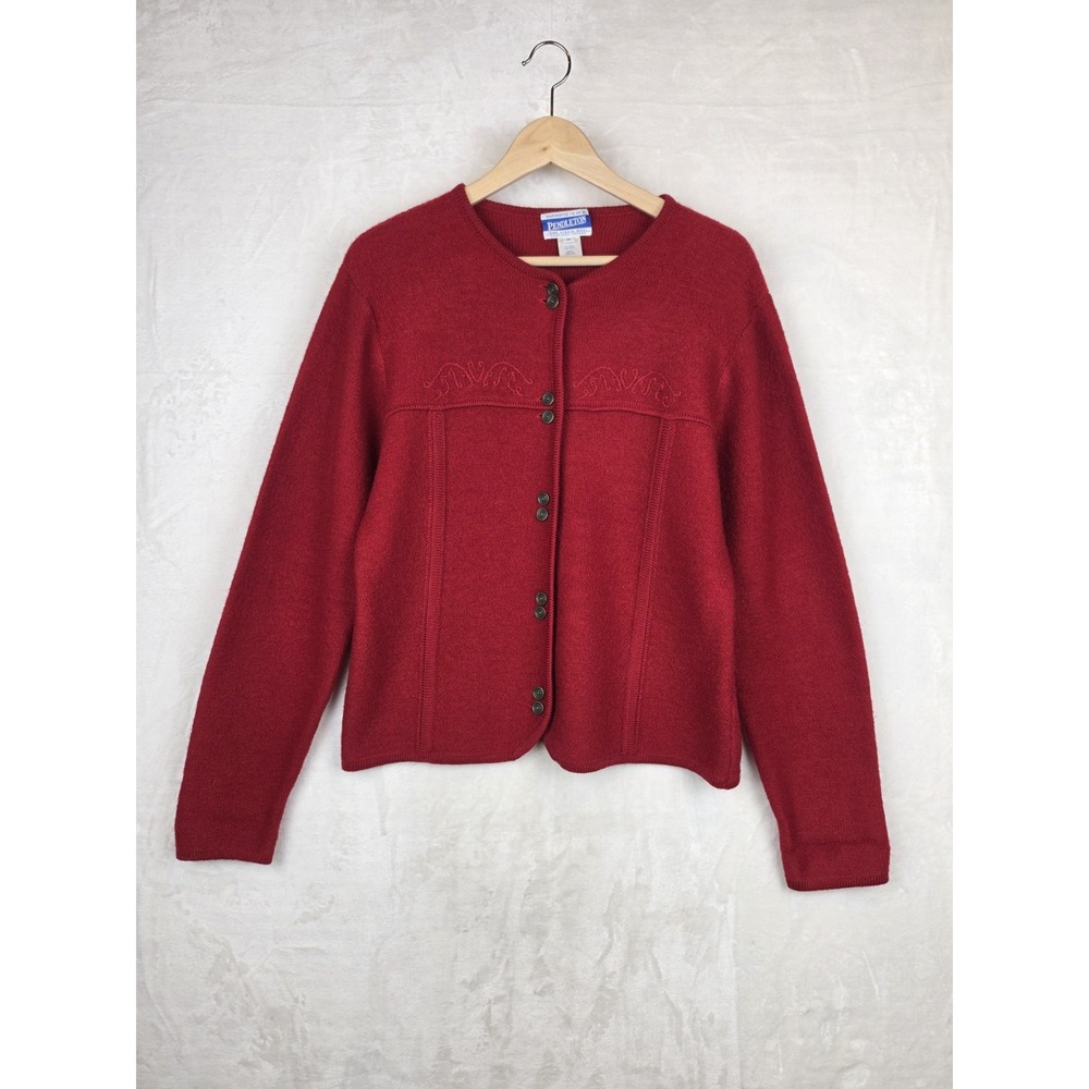 Vintage Pendleton Womens Medium Red Wool Cardigan Sweater 80s 90s Hong Kong